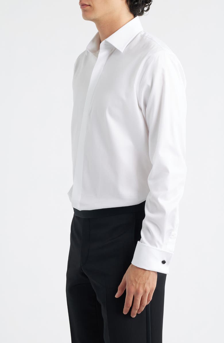 Nordstrom Trim Fit Non-Iron White Textured Cotton Tuxedo Shirt, Alternate, color, White Steven Texture