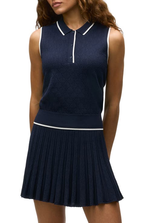 Pointelle Sleeveless Polo Top