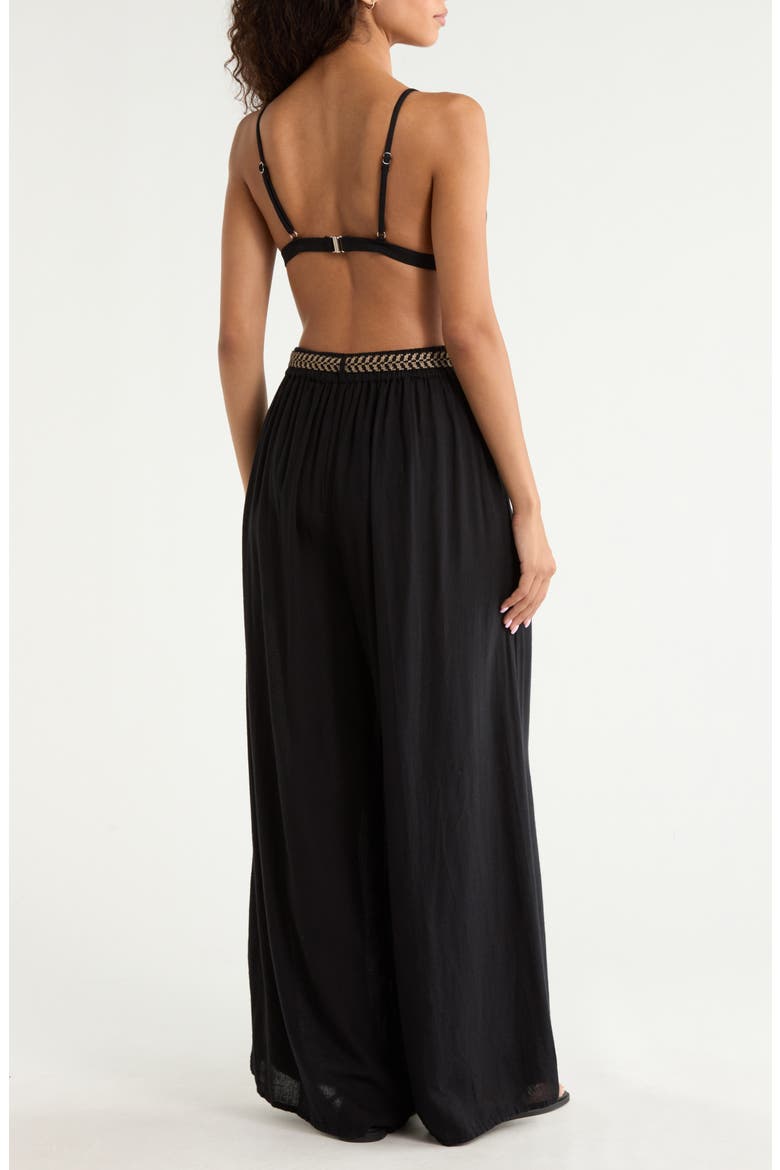 Tie Belt Wide Leg Cover-Up Pants, Alternate, color, BLACK