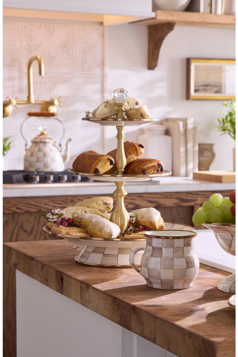 Mocha Check Three Tier Sweet Stand, Alternate, color, MOCHA