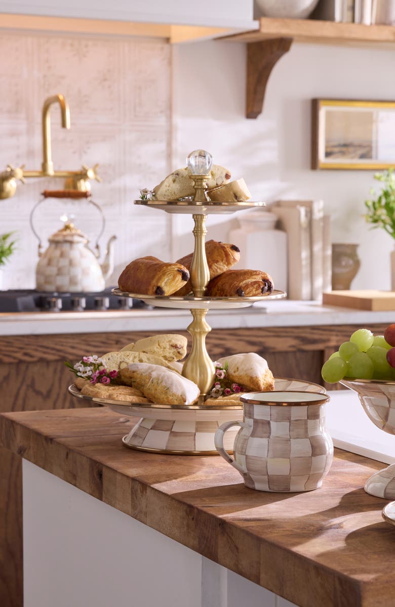 MACKENZIE CHILDS Mocha Check Three Tier Sweet Stand, Alternate, color, Mocha