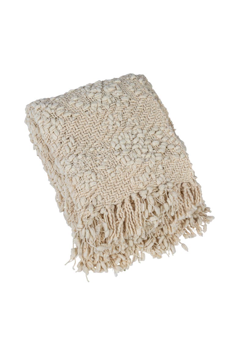 Soft Woven Cotton Blend Cable Knit Throw Blanket with Fringe, Natural, Main, color, Natural