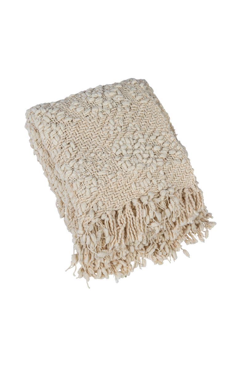 Storied Home Soft Woven Cotton Blend Cable Knit Throw Blanket with Fringe, Natural, Main, color, Natural