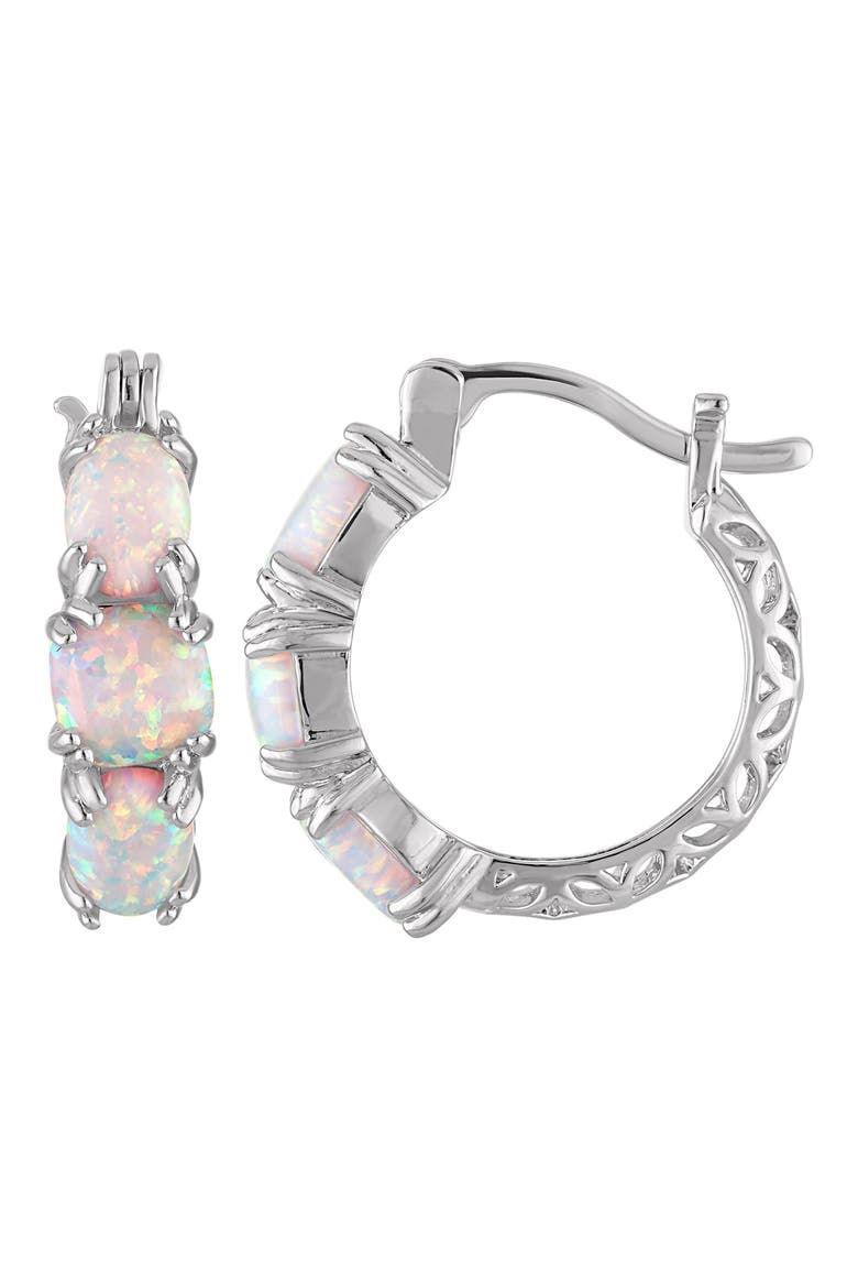 Lab Grown Opal Hoop Earrings, Main, color, WHITE