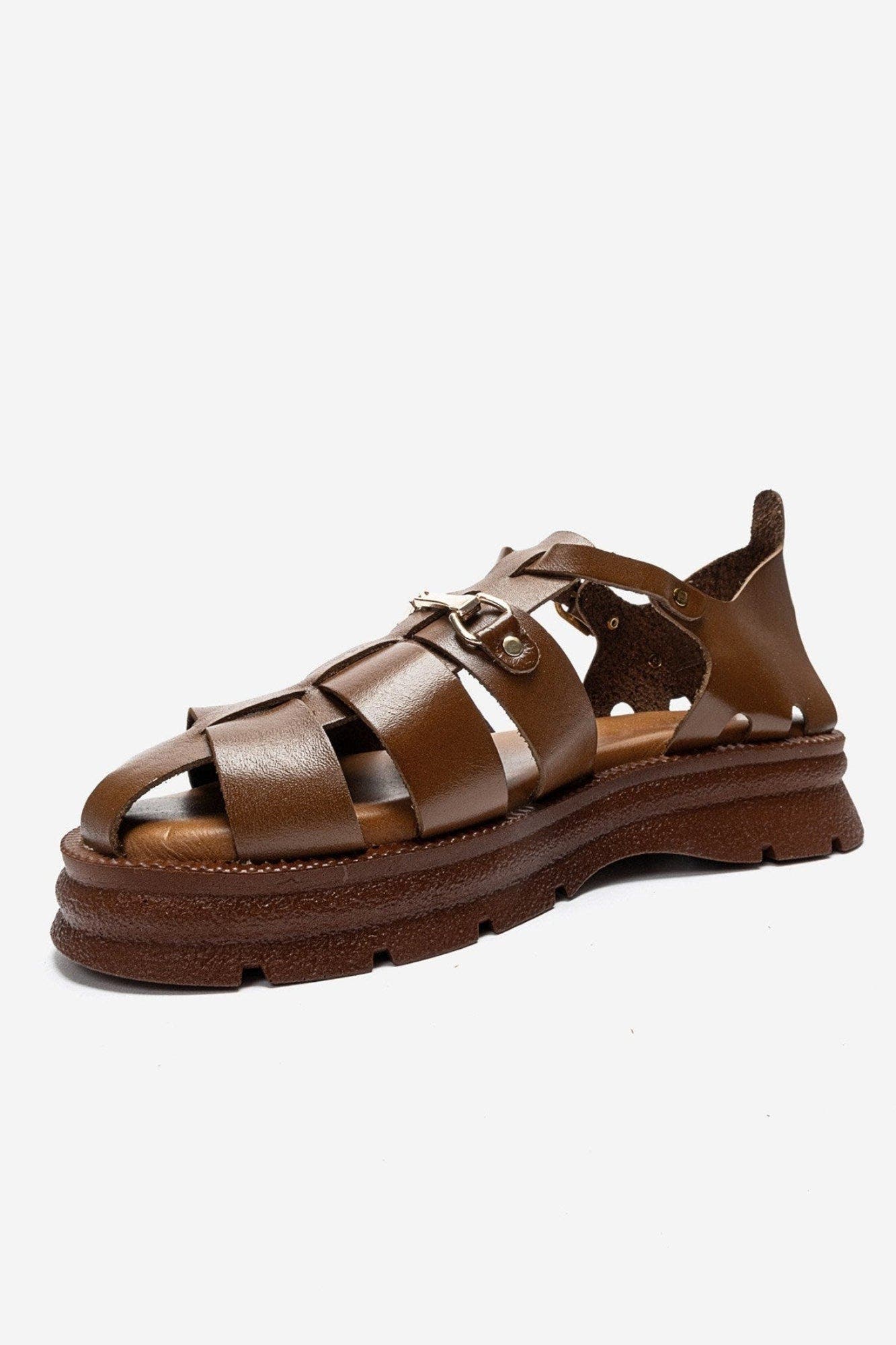 Riela Leather Buckle Sandal, Alternate, color, Cognac