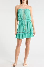 Ramy Brook Strapless Embrodiered Cover-Up Dress