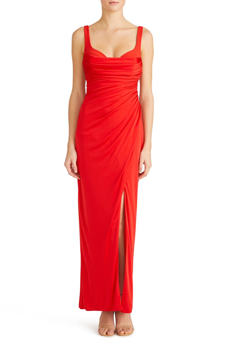 ML Monique Lhuillier Mae Ruched Column Gown, Main, color, 