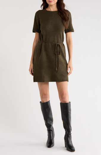 Short Sleeve Tie Waist Sweater Dress