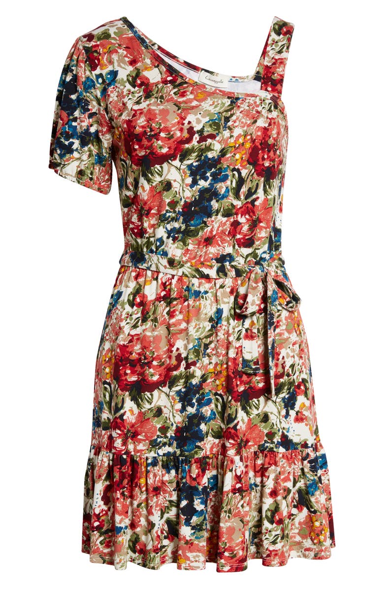 Loveappella Flounce Hem One-Shoulder Dress, Alternate, color, Marsala Olive