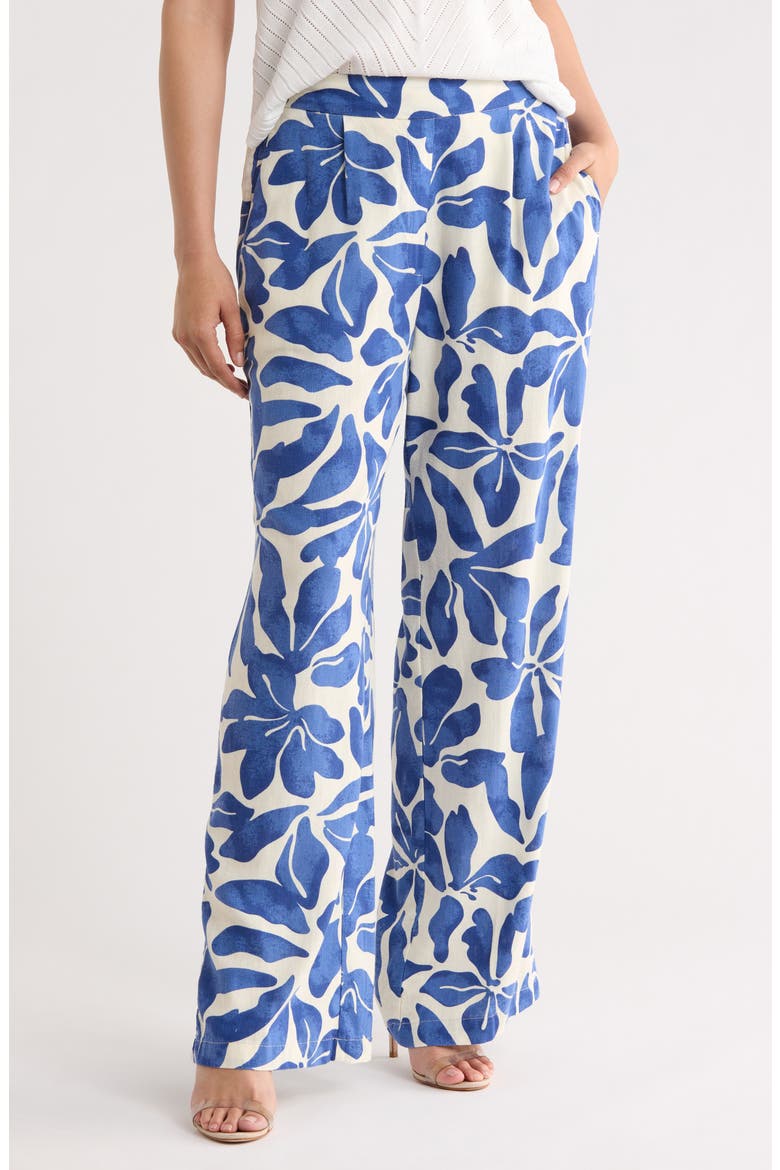 Pull-On Wide Leg Pants, Main, color, NATURAL BLUE PRINT