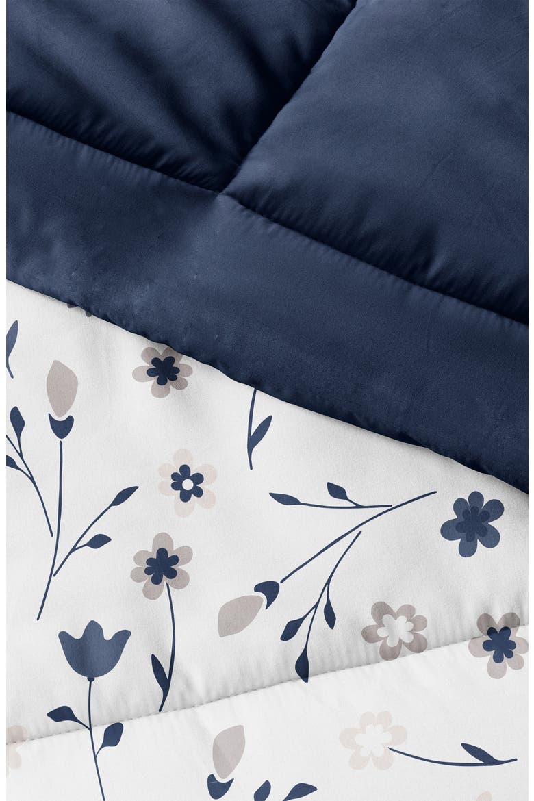 HOME SPUN Premium Down Alternative Forget Me Not Reversible Comforter Set, Alternate, color, NAVY