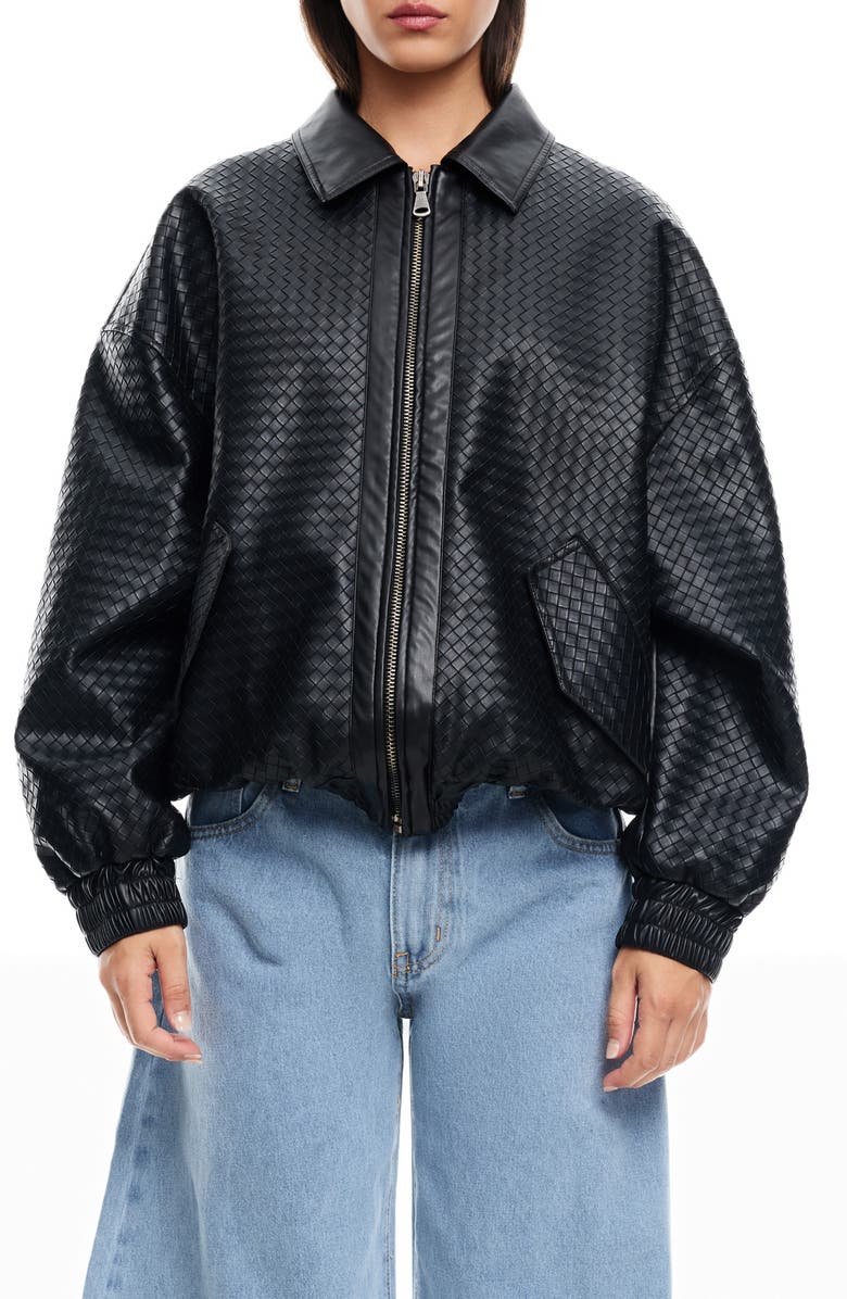 LIONESS Kenny Woven Faux Leather Bomber Jacket, Main, color,