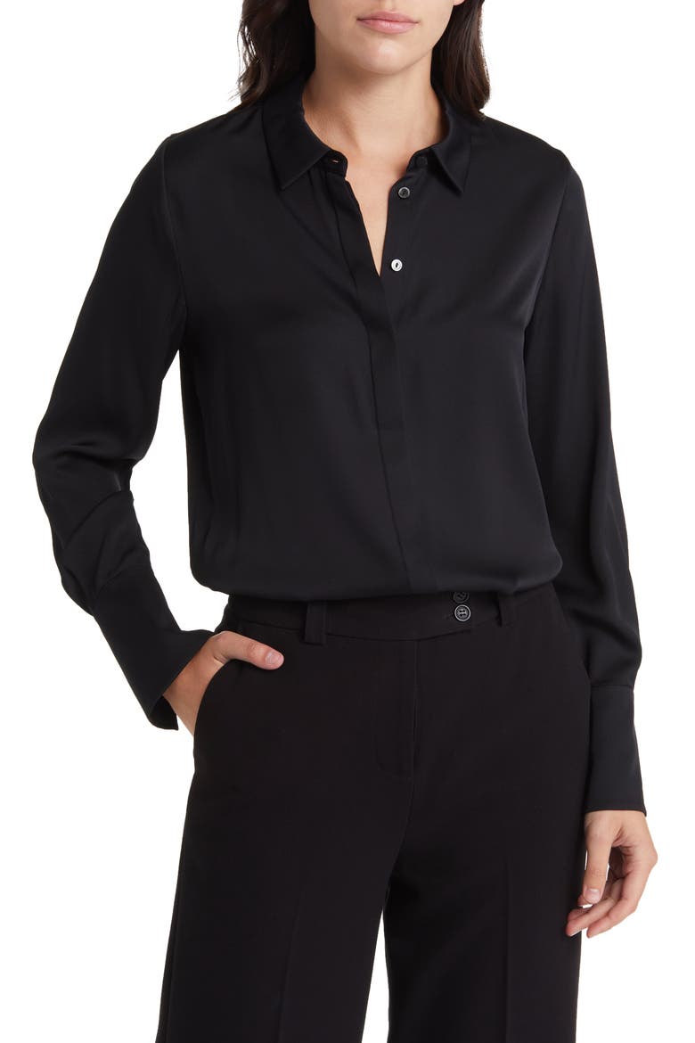 Larissa Stretch Silk Blouse, Main, color, BLACK