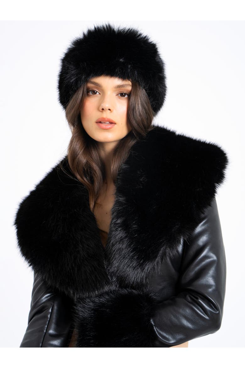 Wrap Around Vegan Fur Hat Headband, Alternate, color, Black
