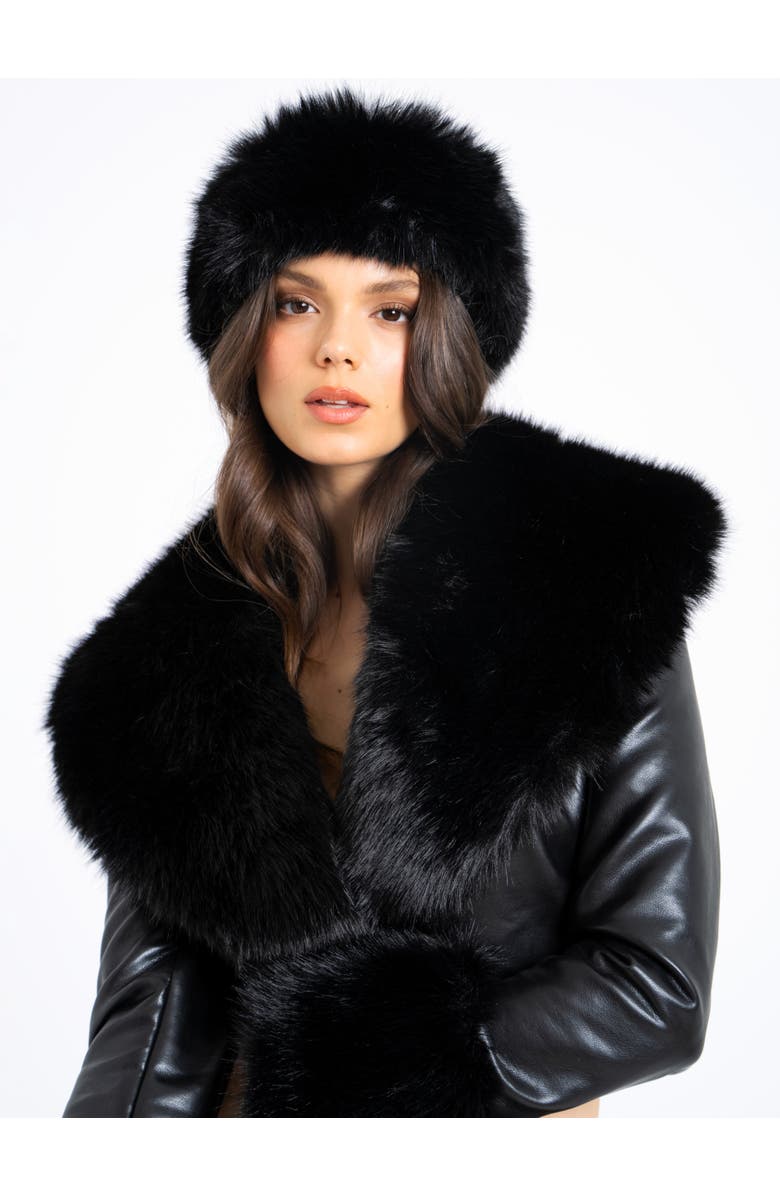 Miss Circle Wrap Around Vegan Fur Hat Headband, Alternate, color, Black