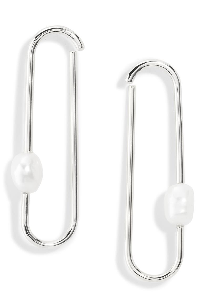 Lindsay Cultured Pearl Earrings, Main, color, WHITE PEARL SILVER