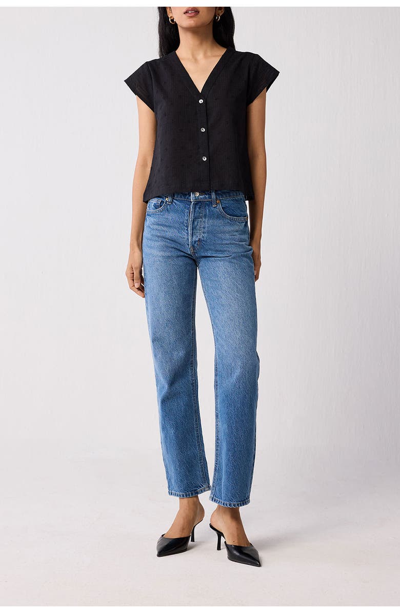 Reistor V-Neck Embroidered Top with Front Buttons, Main, color, Textured Eyelet In Black