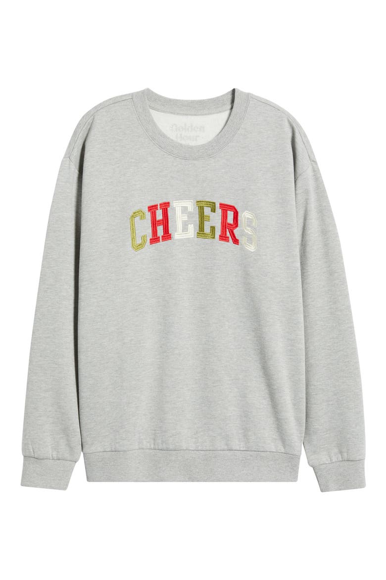Cheers Embroidered Oversize Cotton Blend Sweatshirt, Alternate, color, HEATHER GREY