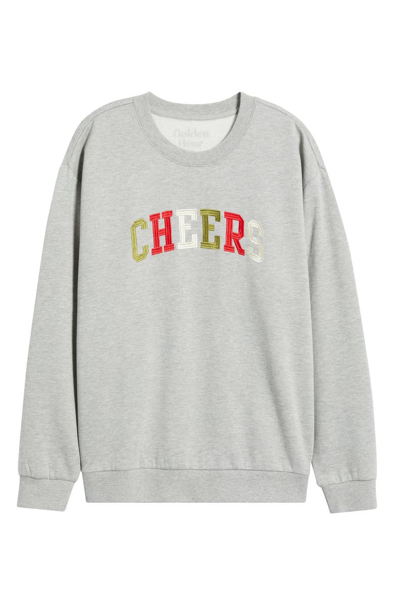 GOLDEN HOUR Cheers Embroidered Oversize Cotton Blend Sweatshirt, Alternate, color, Heather Grey