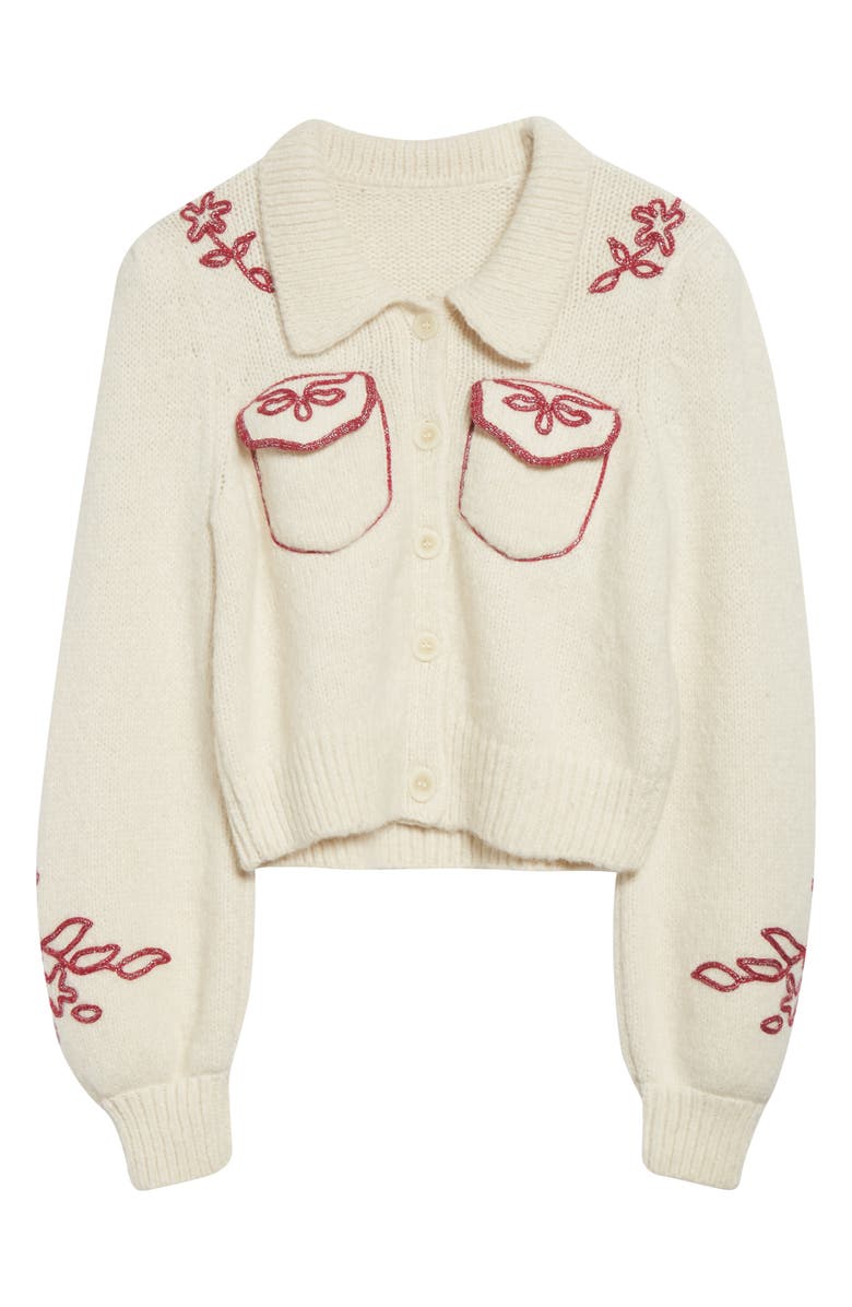 Cinq à Sept Zharia Metallic Soutache Alpaca & Wool Blend Cardigan, Alternate, color, Ivory/Red