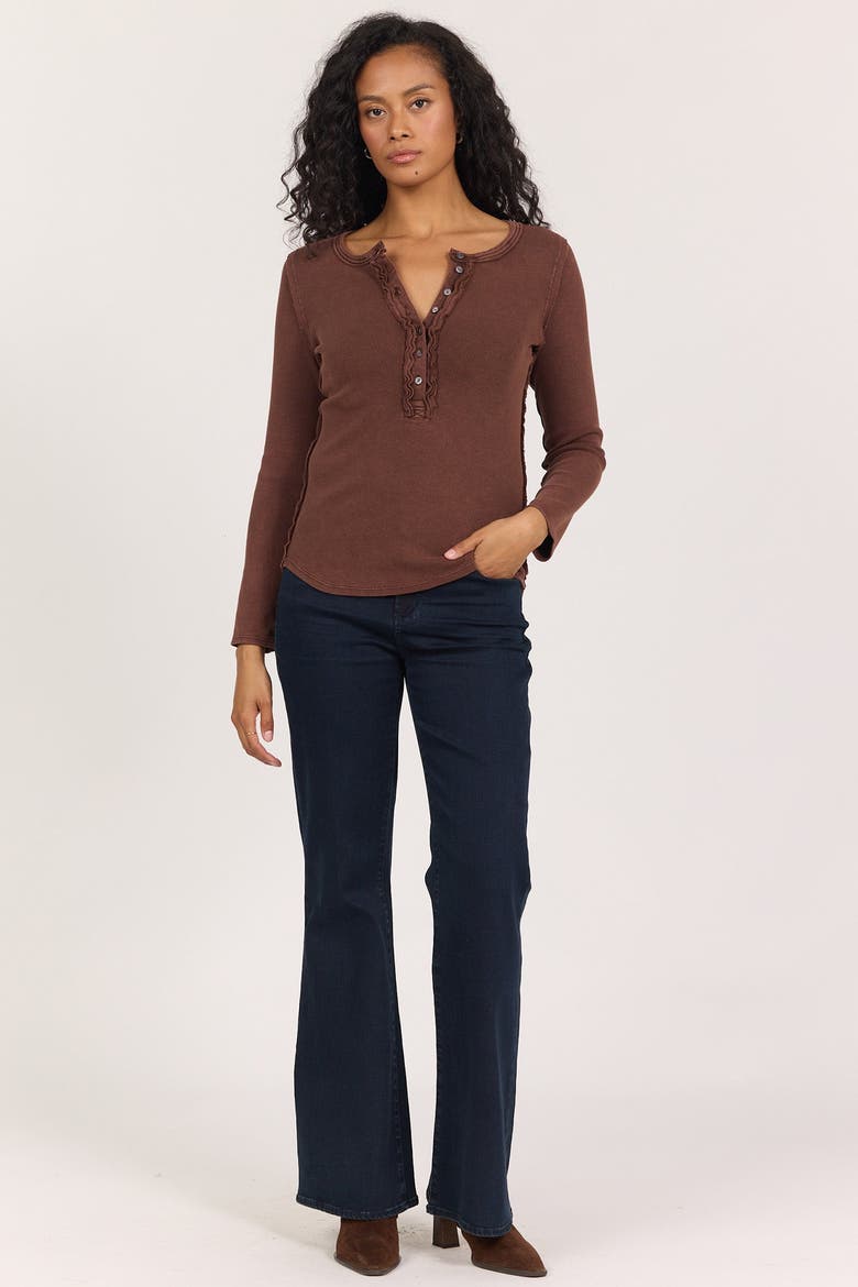 Edie Long Sleeve Placket Button Front Rib T-Shirt, Alternate, color, Washed Cappuccino