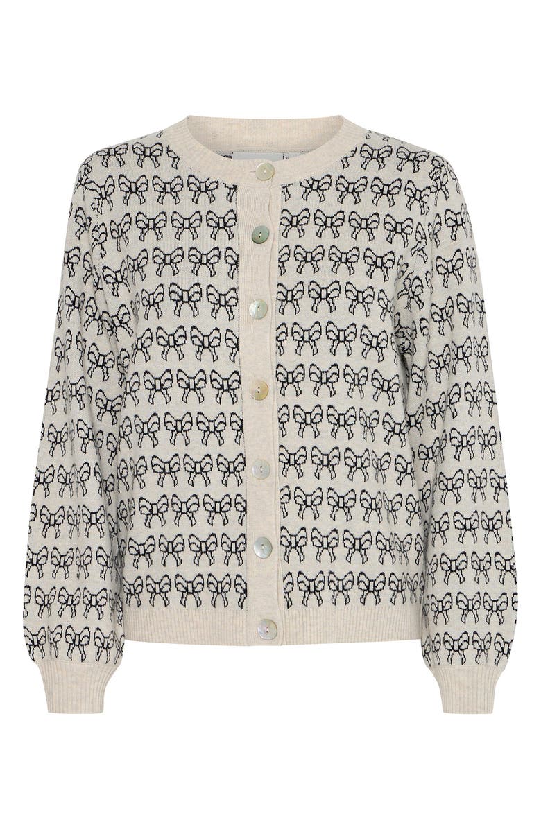 ICHI Bow Print Cardigan Sweater, Main, color,