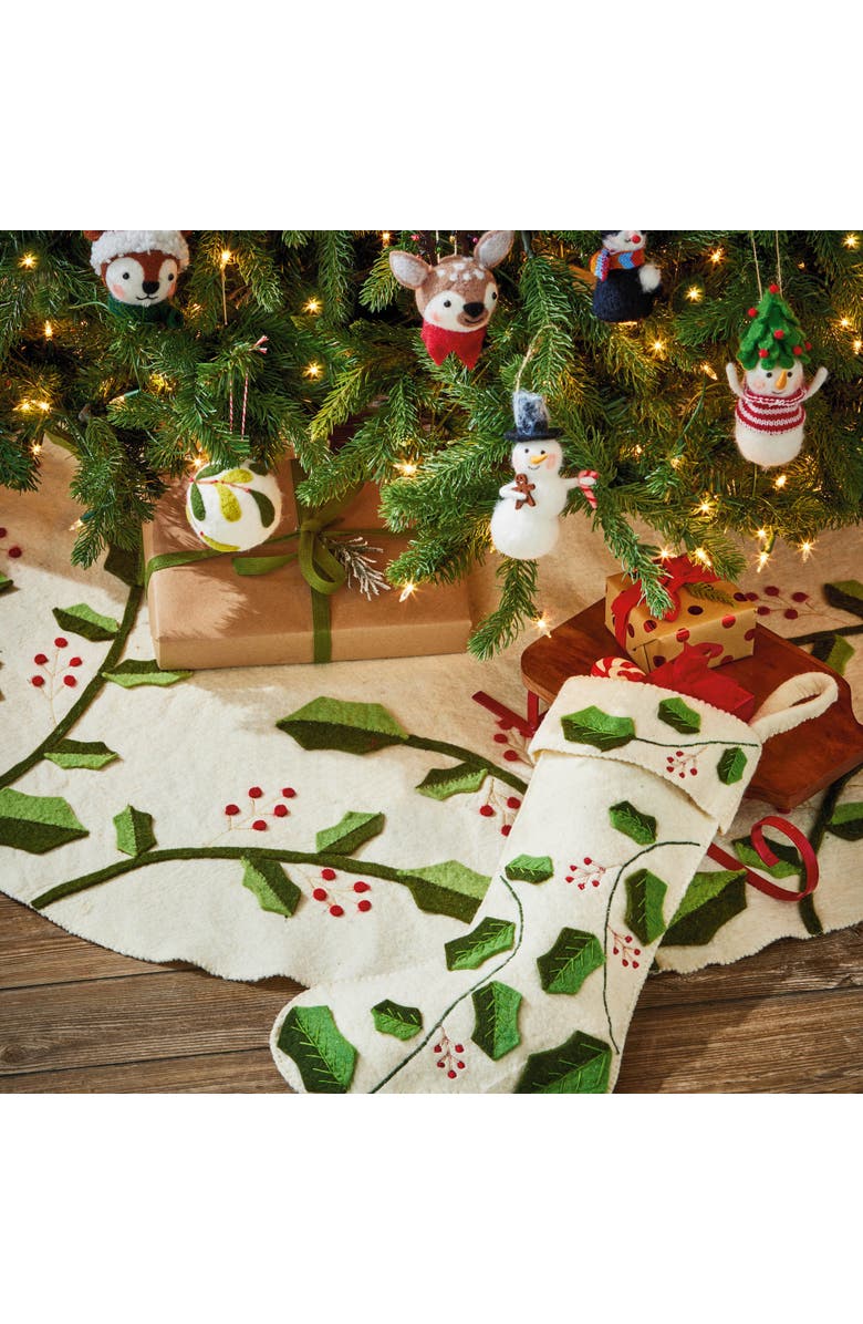 tag Holly and Berry Holiday Stocking White Multi Felt Decor, Alternate, color, White