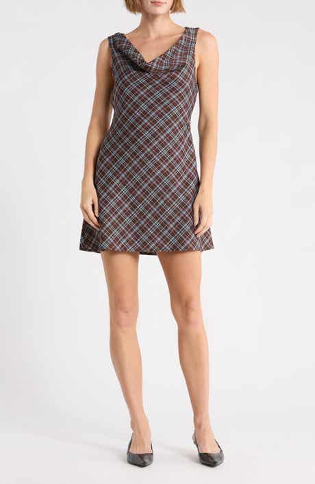 Plaid Cowl Neck Minidress