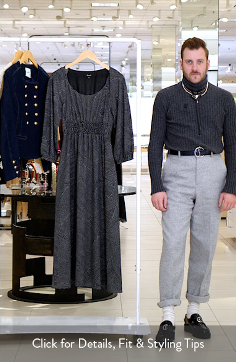 Geo Dot Print Balloon Sleeve Georgette Midi Dress, sales video thumbnail