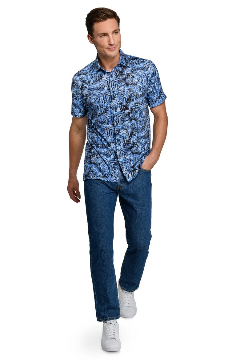 Slim Fit Performance Short Sleeve Button-Up Shirt, Alternate, color, NAVY/ BLUE