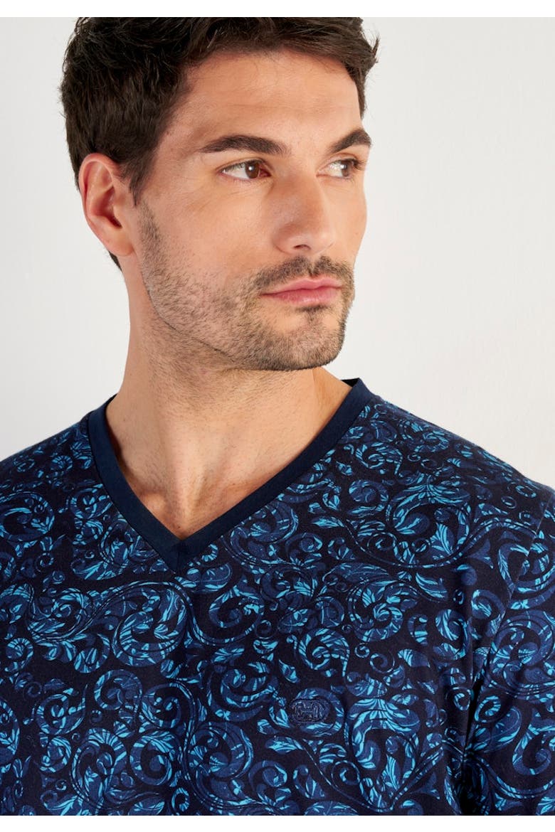 Brian Long Pajama Set, Alternate, color, Blue Print