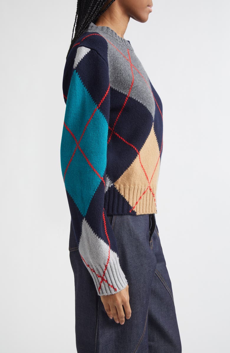 JW Anderson x Pringle of Scotland Argyle Wool Crewneck Sweater, Alternate, color, Navy