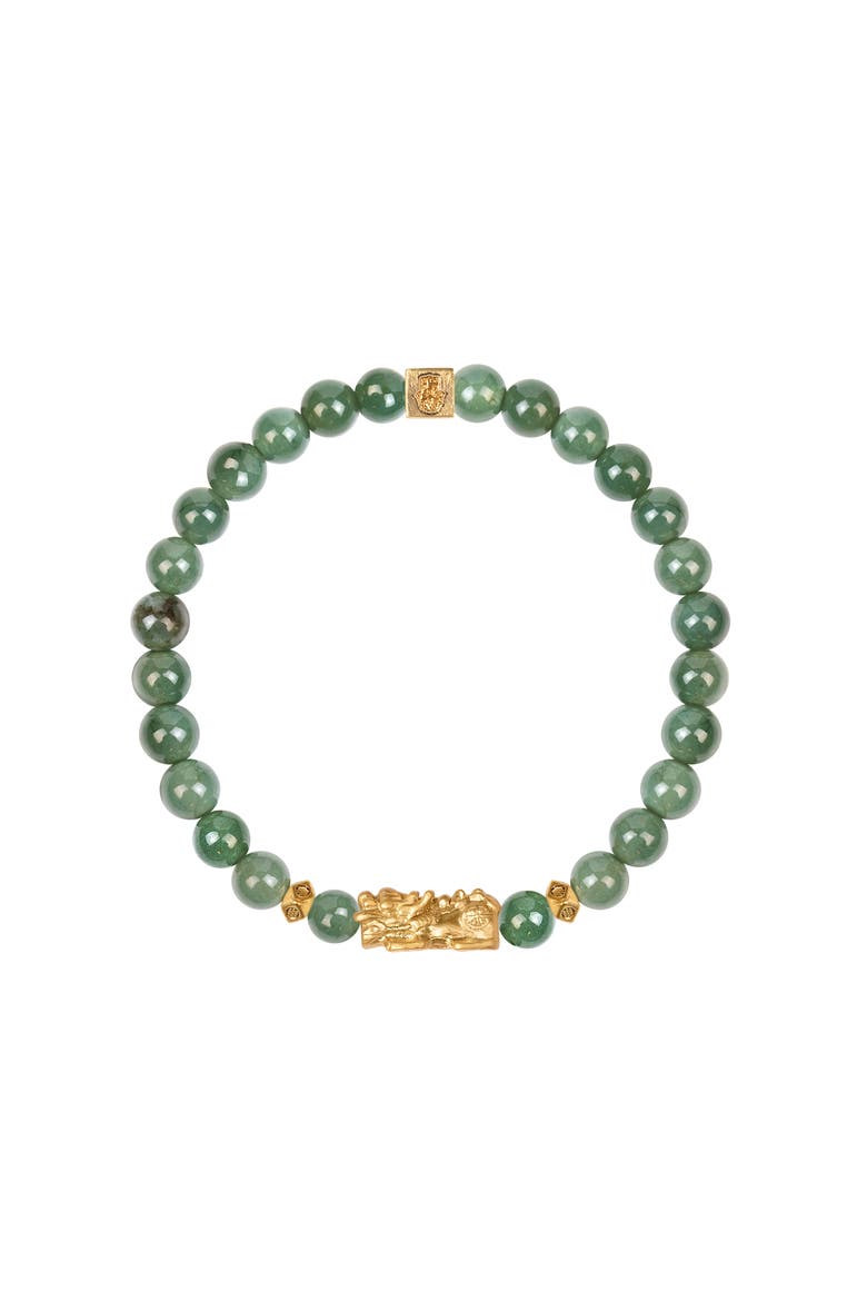 Women's Jade Gold Plated Dragon Charm Feng Shui Bracelet - Untamed Spirit, Main, color, Green/gold