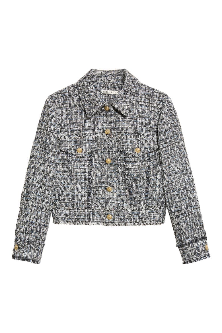 Chloe Cropped Boxy Tweed Jacket, Main, color, BLACK/ OFF WHITE