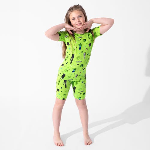 Bellabu Bear Minecraft Mob Squad Kids 2-piece Short Sleeve & Shorts Pajama Set In Green