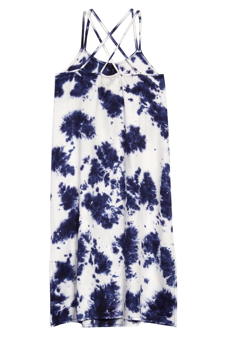 Kids' Tie Dye Cross Back Tank Dress, Alternate, color, IVORY EGRET- NAVY TIE DYE