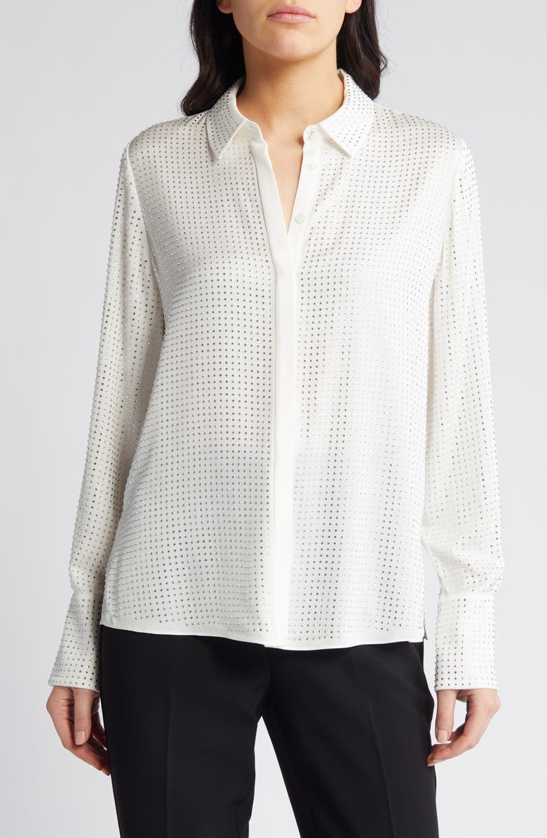 KOBI HALPERIN Renana Perforated Stretch Silk Shirt, Main, color, 