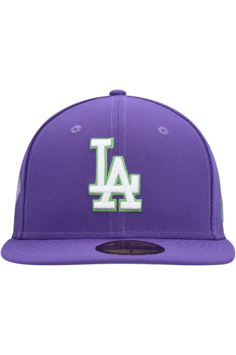 Men's New Era Purple Los Angeles Dodgers Lime Side Patch 59FIFTY Fitted Hat, Alternate, color, Purple