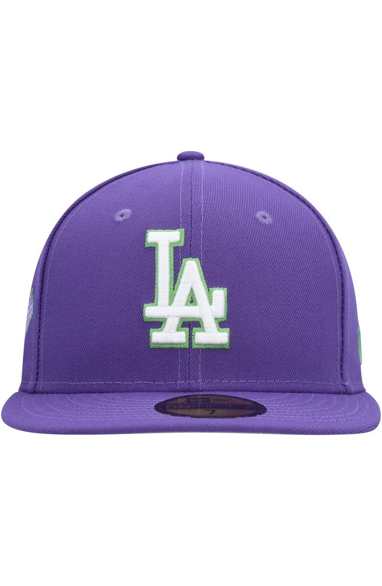 New Era Men's New Era Purple Los Angeles Dodgers Lime Side Patch 59FIFTY Fitted Hat, Alternate, color, Purple
