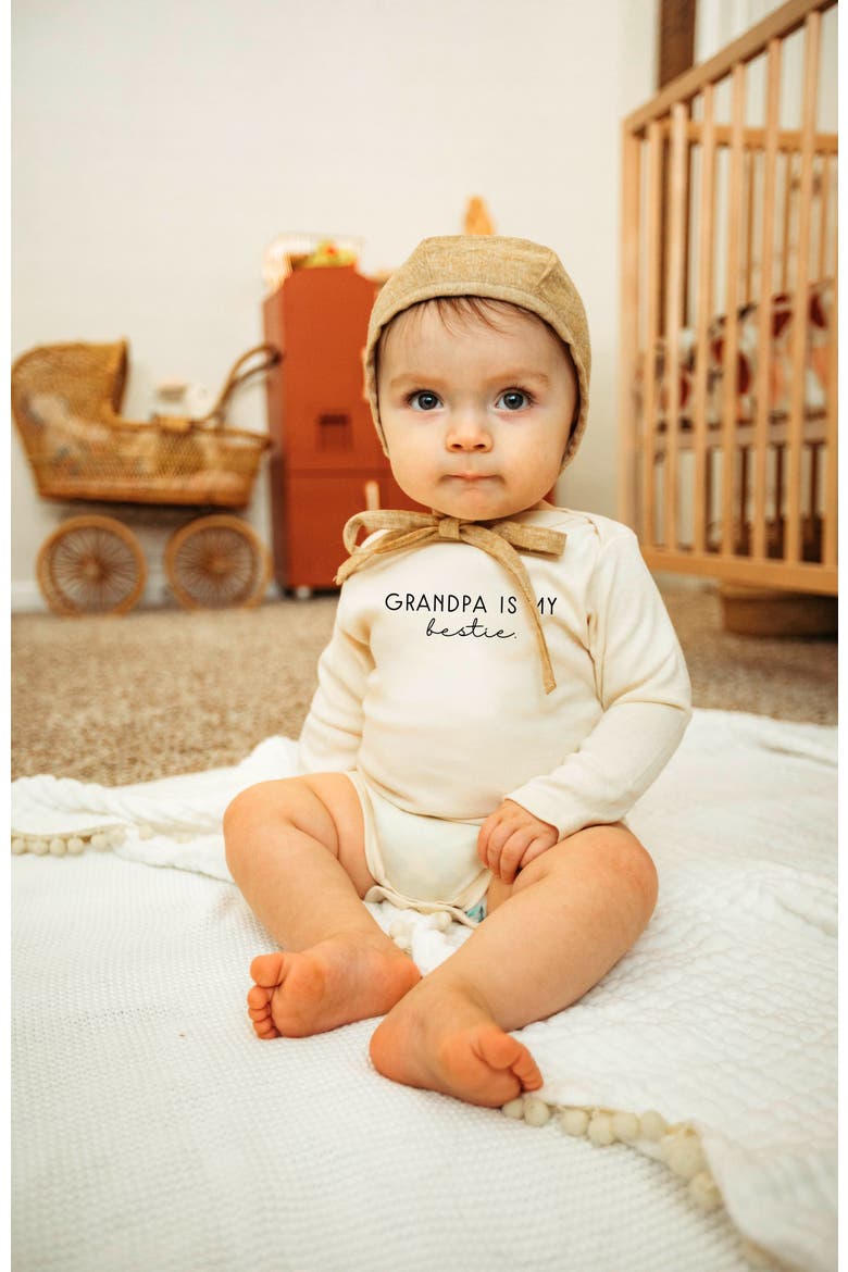 Grandpa Is My Bestie - Organic Long Sleeve Baby Bodysuit, Alternate, color, Natural Black Lettering