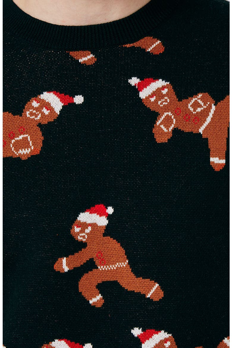 Ninja Gingerbread Men Sweater, Alternate, color, BLACK MULTI