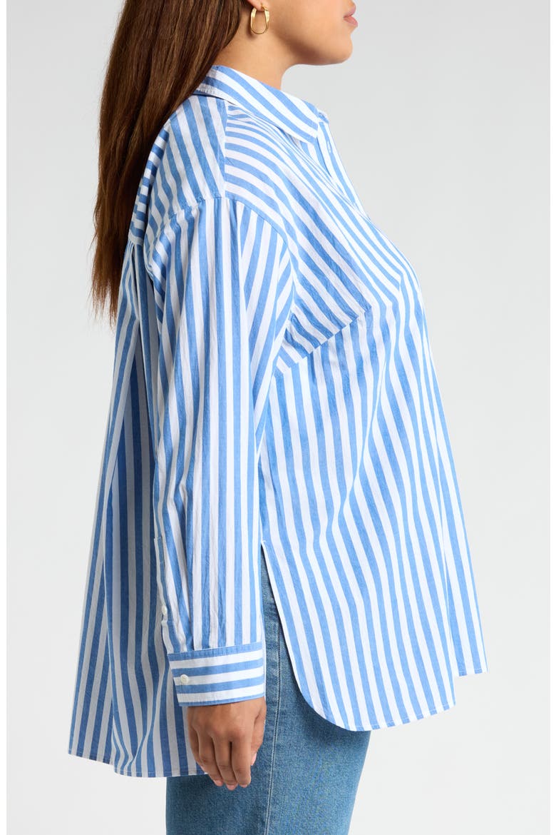 The Plus Signature Poplin Oversize Button-Up Shirt in Springy Stripe, Alternate, color, HERMITAGE BLUE