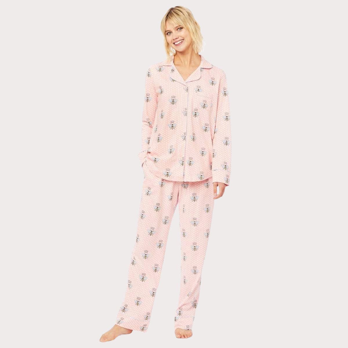 The Cat's Pajamas Pima Knit Pajama Print Set In Pink