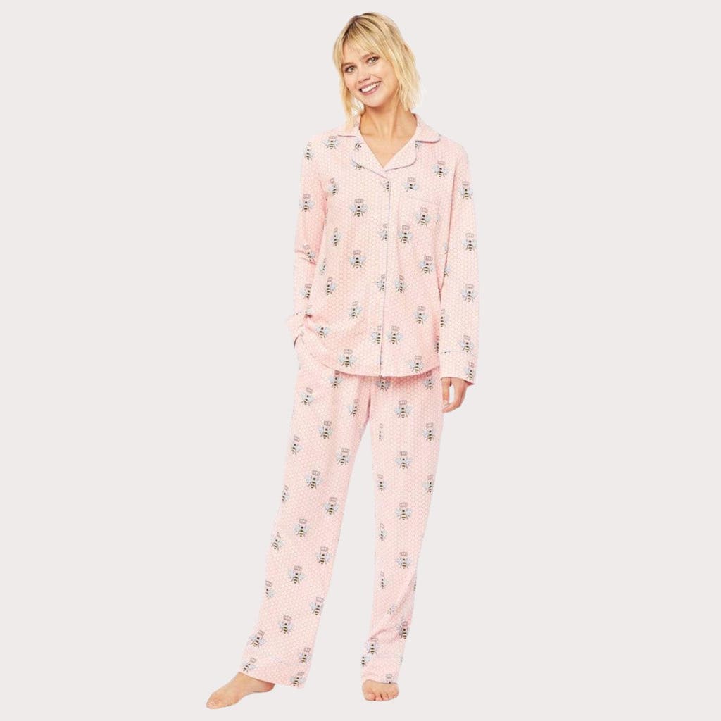 The Cat's Pajamas Pima Knit Pajama Print Set In Pink