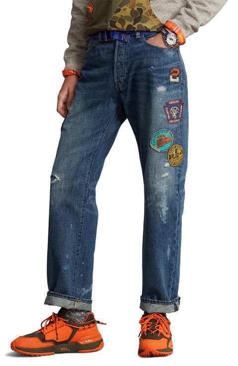Vintage Distressed Patchwork Straight Leg Jeans (Inniswood)