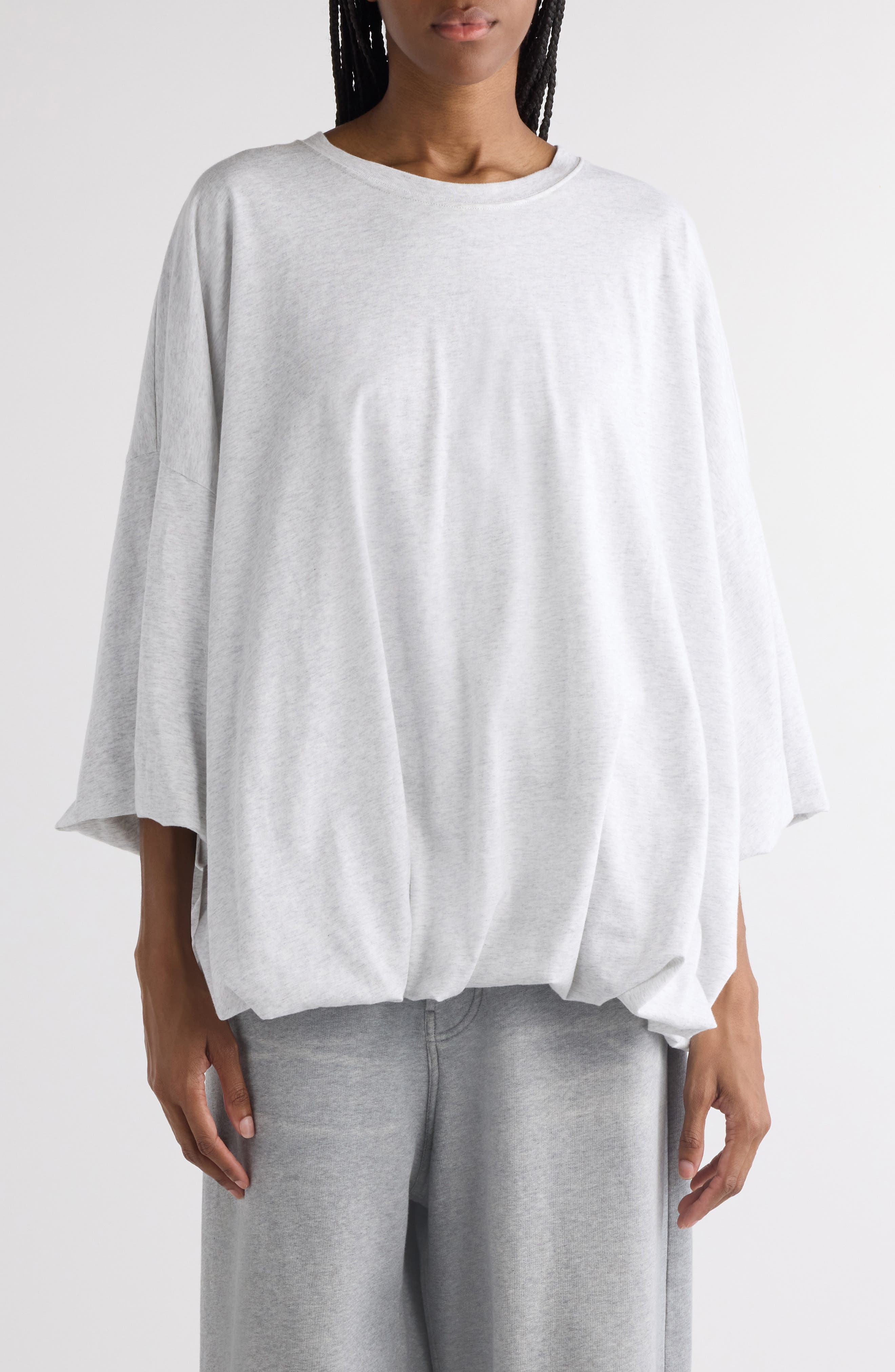 Acne Studios Womens Grey Melange Eniko Gathered Brand-patch Cotton-jersey T-shirt In Grey Melange