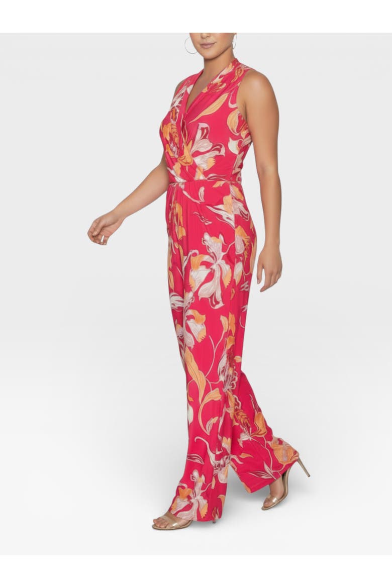 Blanca  V-Neck Jumpsuit, Alternate, color, Bright Pink Floral