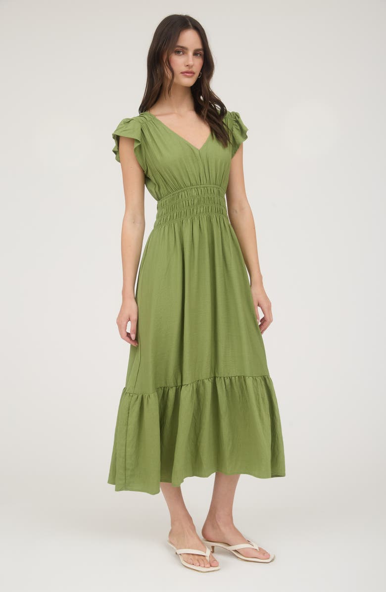 AUGUST SKY Flutter Sleeve Midi Dress, Alternate, color, Olive Green