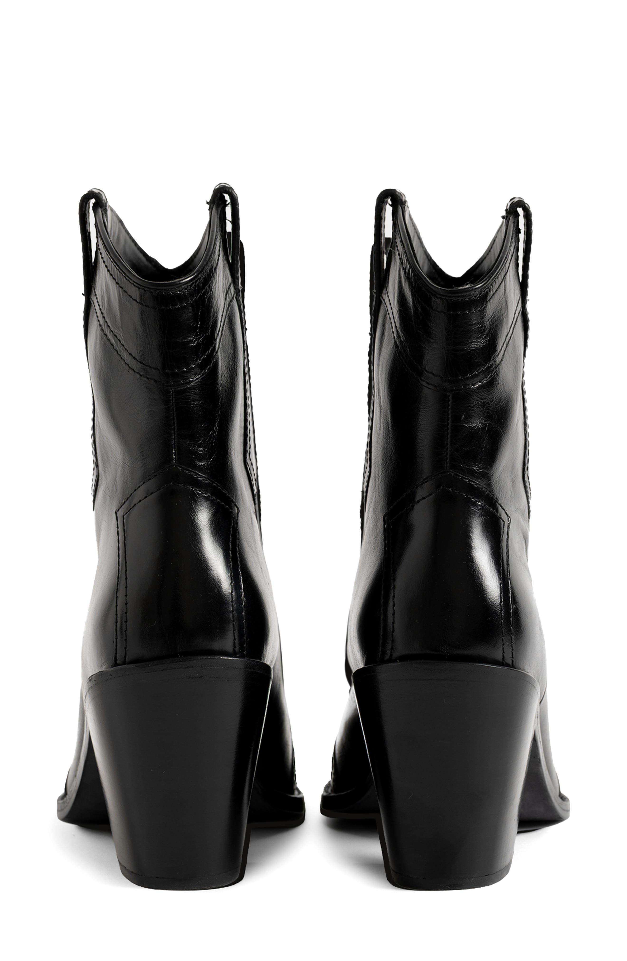 Cara Leather Western Boot, Alternate, color, BLACK