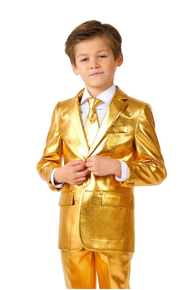 Kids' Groovy Golden Metallic Two-Piece Suit & Tie, Alternate, color, GOLD
